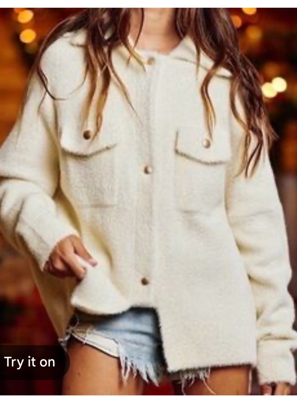 Jondie 🤍 Women's Cream Button-Front Cozy knit fur Jacket NWT